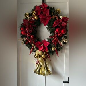 Festive Red and Gold Holiday Door Wreath